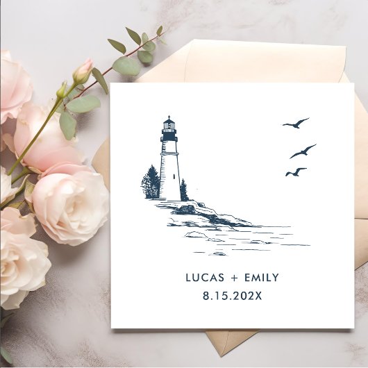 Nautical Seaside Lighthouse Dark Blue Wedding Servet