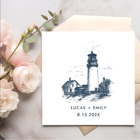 Nautical Seaside Lighthouse Dark Blue Wedding Servet