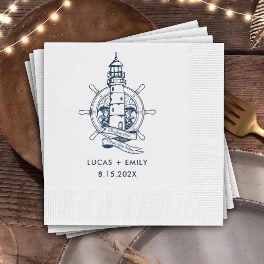 Nautical Seaside Lighthouse Dark Blue Wedding Servet