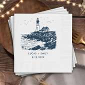 Nautical Seaside Lighthouse Dark Blue Wedding Servet
