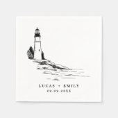 Nautical Seaside Lighthouse Dark Blue Wedding Servet (Voorkant)