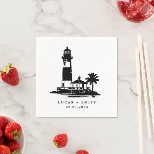 Nautical Seaside Lighthouse Dark Blue Wedding Servet (Insitu)
