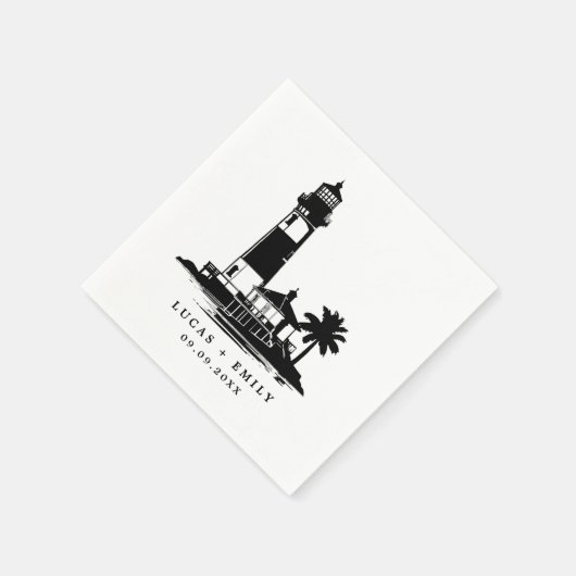 Nautical Seaside Lighthouse Dark Blue Wedding Servet (Hoek)