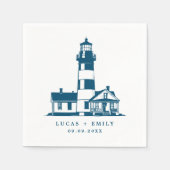 Nautical Seaside Lighthouse Dark Blue Wedding Servet (Voorkant)