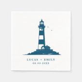Nautical Seaside Lighthouse Dark Blue Wedding Servet (Voorkant)