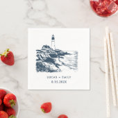 Nautical Seaside Lighthouse Dark Blue Wedding Servet (Insitu)