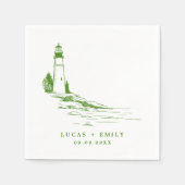 Nautical Seaside Lighthouse Dark Blue Wedding Servet (Voorkant)