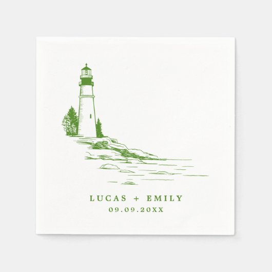 Nautical Seaside Lighthouse Dark Blue Wedding Servet (Voorkant)