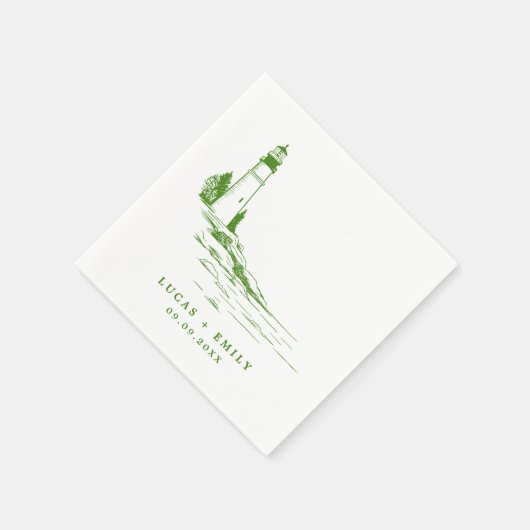 Nautical Seaside Lighthouse Dark Blue Wedding Servet (Hoek)