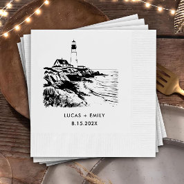 Nautical Seaside Vuurtoren Donker Zwart Bruiloft Servet
