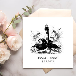 Nautical Seaside Vuurtoren Donker Zwart Bruiloft Servet