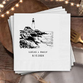 Nautical Seaside Vuurtoren Donker Zwart Bruiloft Servet