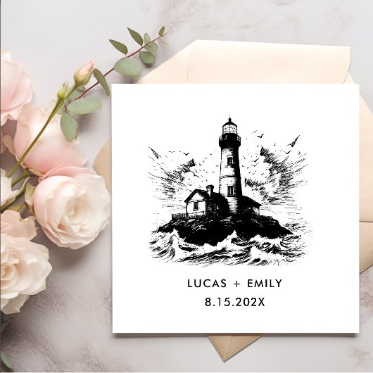 Nautical Seaside Vuurtoren Donker Zwart Bruiloft Servet