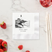 Nautical Seaside Vuurtoren Donker Zwart Bruiloft Servet (Insitu)