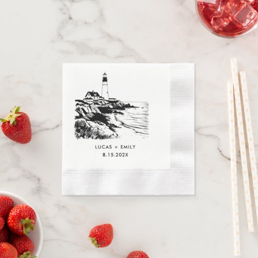 Nautical Seaside Vuurtoren Donker Zwart Bruiloft Servet (Insitu)