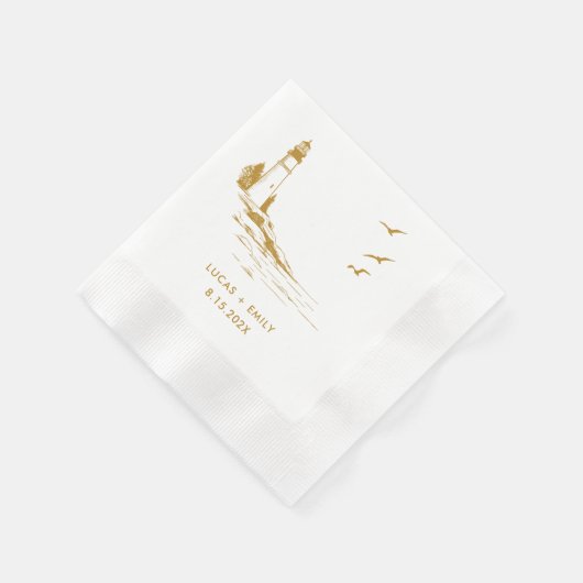 Nautical Seaside Vuurtoren Gouden Bruiloft Servet (Hoek)