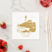 Nautical Seaside Vuurtoren Gouden Bruiloft Servet (Insitu)