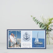 Nautical SEAson's Greetings - Navy & White Stripes Feestdagenkaart (Staand voorkant)