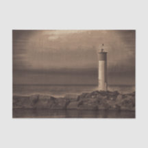 Nautical  Sepia Lighthouse Sunset Lake