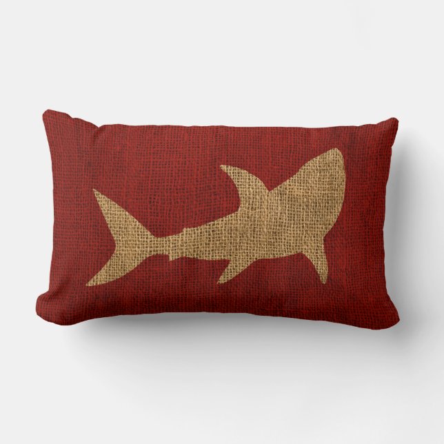 Nautical Shark Rustic Red Kussen (Voorkant)