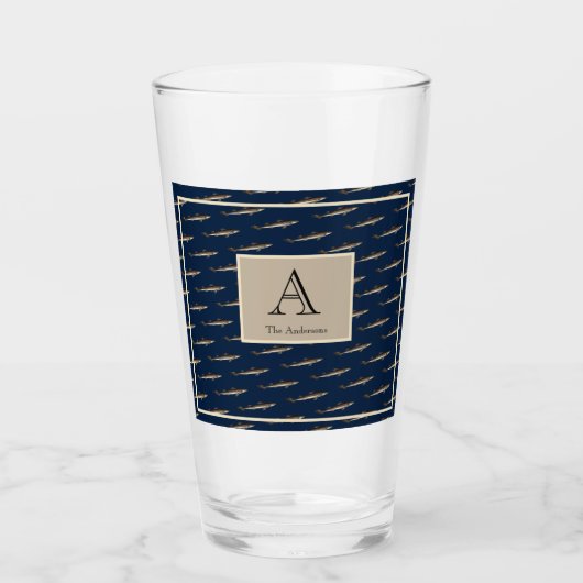 Nautical Sharks Navy Blue Sand Tan Glas (Voorkant)