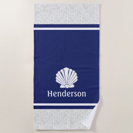 Nautical Shell op marineblauw  Strandlaken (Voorkant)