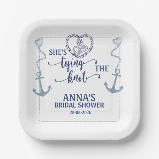 Nautical Shes Tying the Knot Bridal Shower Elegant Papieren Bordje (Voorkant)