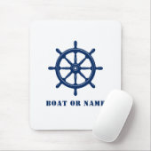 Nautical Shield Wheel Helm & Uw Bot of Naam Blauw Muismat (Met muis)