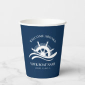 Nautical Shield Wheel Welkomstnaam Aboard Boat Papieren Bekers (Achterkant)