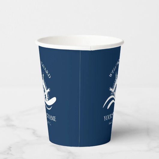 Nautical Shield Wheel Welkomstnaam Aboard Boat Papieren Bekers (Rechts)