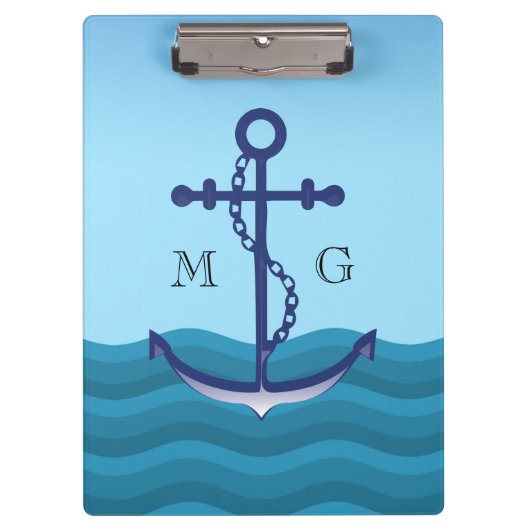 Nautical Ship Anchor met dubbelmonogram Klembord (Voorkant)