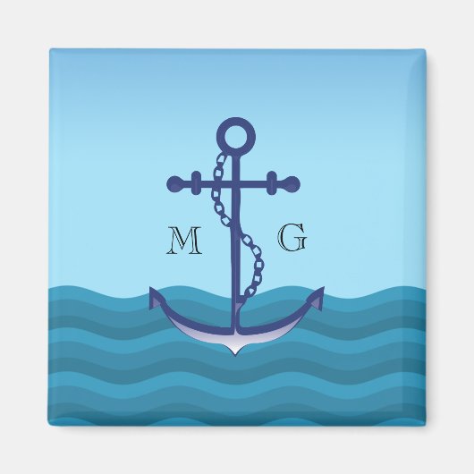 Nautical Ship Anchor met dubbelmonogram Magneet (Voorkant)