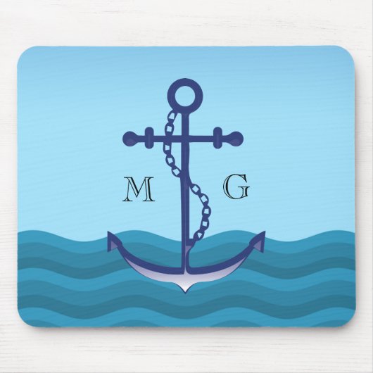 Nautical Ship Anchor met dubbelmonogram Muismat (Voorkant)