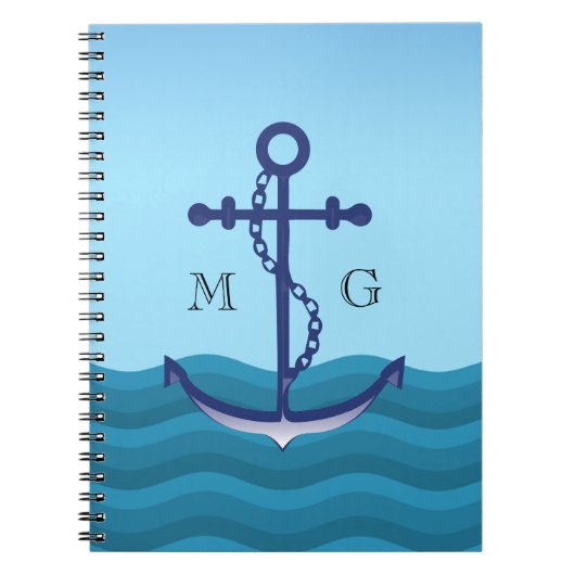 Nautical Ship Anchor met dubbelmonogram Notitieboek (Voorkant)