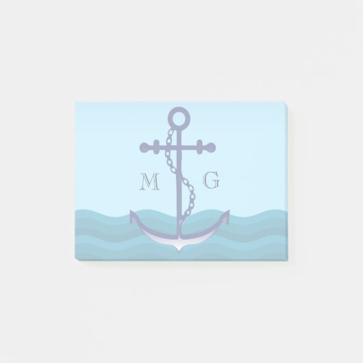 Nautical Ship Anchor met dubbelmonogram Post-it® Notes (Voorkant)