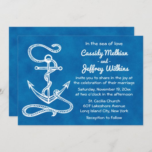 Nautical Ship Anchor Navy Blue Waterverf Wedding Kaart (Voorkant / Achterkant)