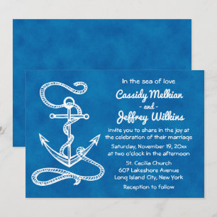Nautical Ship Anchor Navy Blue Waterverf Wedding Kaart