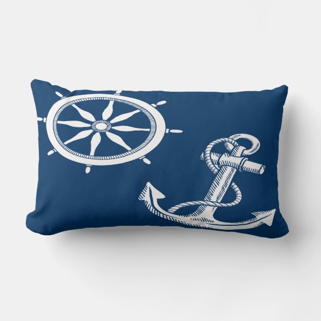 Nautical Ship Anchor Ship Wheel Lumbar Pillow Kussen (Voorkant)