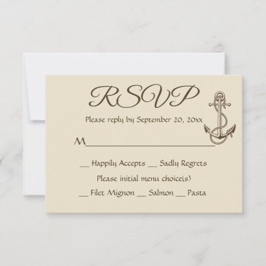 Nautical Ship Anchor Tan RSVP Brown Wedding Party (Voorkant)