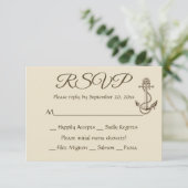 Nautical Ship Anchor Tan RSVP Brown Wedding Party (Staand voorkant)