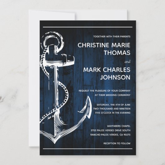 Nautical Ship Anchor Wedding bij marinehout Kaart (Voorkant)