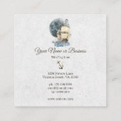 Nautical Ship and Full Moon Sailing Vierkante Visitekaartje (Achterkant)