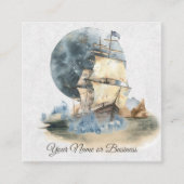 Nautical Ship and Full Moon Sailing Vierkante Visitekaartje (Voorkant)