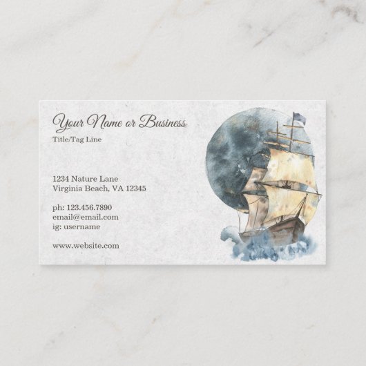 Nautical Ship and Full Moon Sailing Visitekaartje (Achterkant)