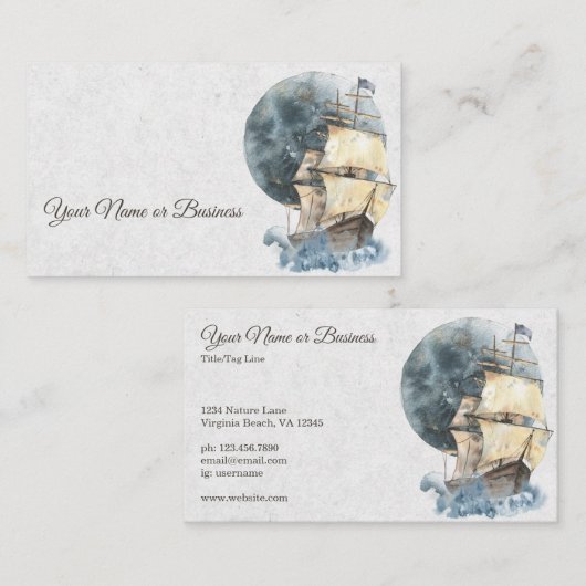 Nautical Ship and Full Moon Sailing Visitekaartje (Voorkant / Achterkant)