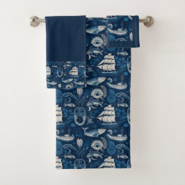 Nautical Ship and Ocean Pattern No4 Bad Handdoek