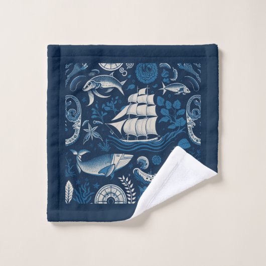 Nautical Ship and Ocean Pattern No4 Bad Handdoek (Wasdoekje)