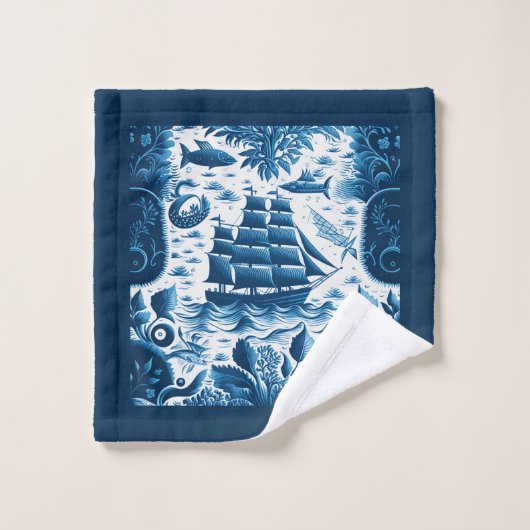 Nautical Ship and Ocean Pattern No5 Bad Handdoek (Wasdoekje)