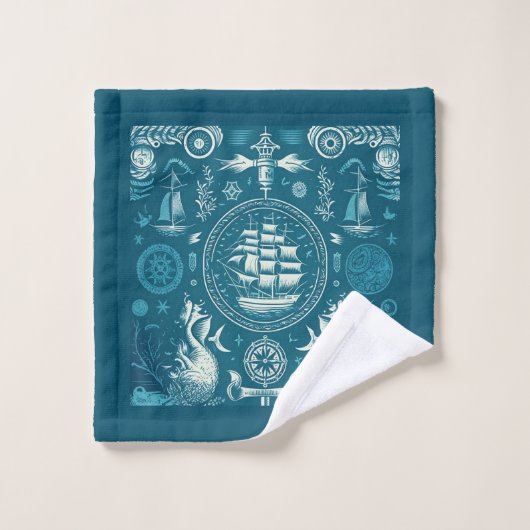 Nautical Ship and Ocean Pattern No.2 Bad Handdoek (Wasdoekje)