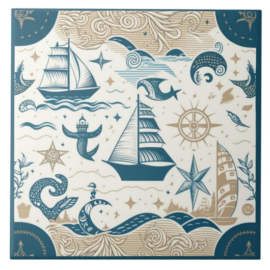 Nautical Ship and Ocean Thmed keramische kunst No1 Tegeltje (Voorkant)